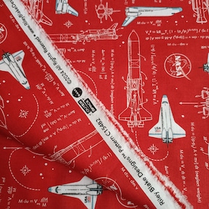 Red aircraft Rocket Math fabric C15482- Outer Space NASA- Riley Blake Quilt cotton fabric