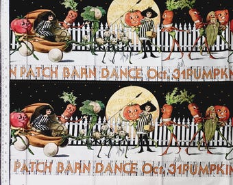 Tessuto a righe con motivo a zucche CD14573 - J. Wecker Frisch - Riley Blake designs, tessuto di cotone per quilting, tessuto con zucche di Halloween