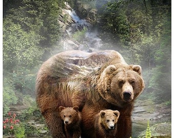 Panneau oursons et oursons de la collection Call of the Wild par Hoffman, tissu ours pour courtepointe des forêts printanières