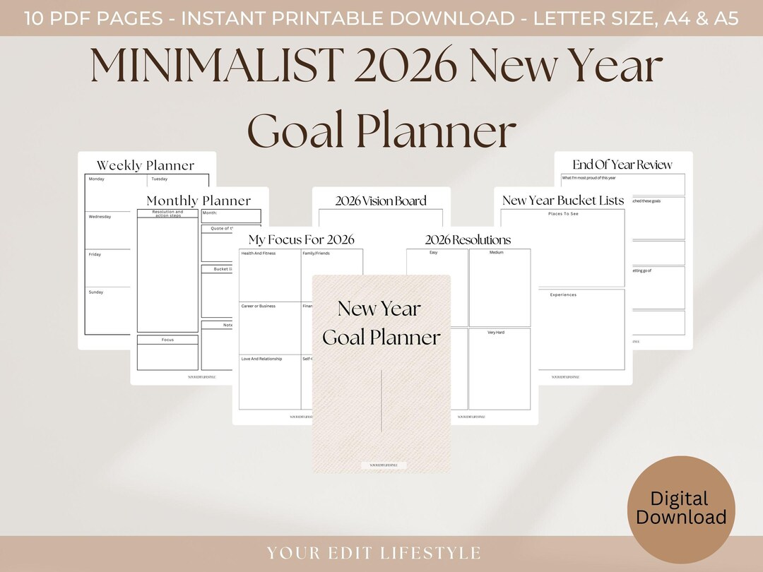 Minimalist 2026 New Year Goal Planner (digital Download) - Etsy