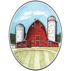 Summer on the Farm Watercolor Landscape Digital Download