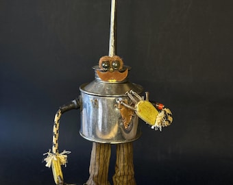 Suitor-Robot Sculpture: Steampunk Recycled Metal Art