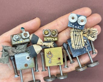 Tiny robots keychain / Upcycled toy