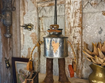 Robot Sculpture: Steampunk Recycled Metal Art