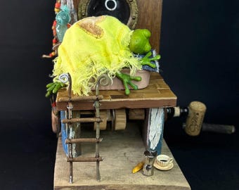 Automaton "Sleeping sailor-frog" / Kinetic toy / Animating wood