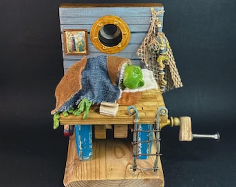Automaton "Sleeping sailor-frog" / Kinetic toy / Animating wood