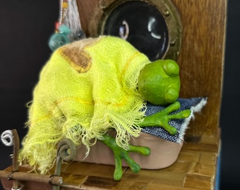 Automaton "Sleeping sailor-frog" / Kinetic toy / Animating wood