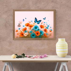 Wall Art Decor with Flowers and Butterflies, Wall Art Decor, Nature Inspired, Gift for Her.