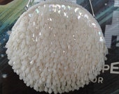 60s WALBORG Ivory Fringed Beaded Bag Opalescent Shimmy Shimmy Made in Hong Kong Rhinestone Clasp Mint