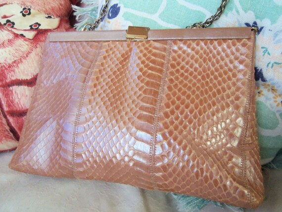 70s PALIZZIO--Peach Snakeskin--Metallic--Clutch or