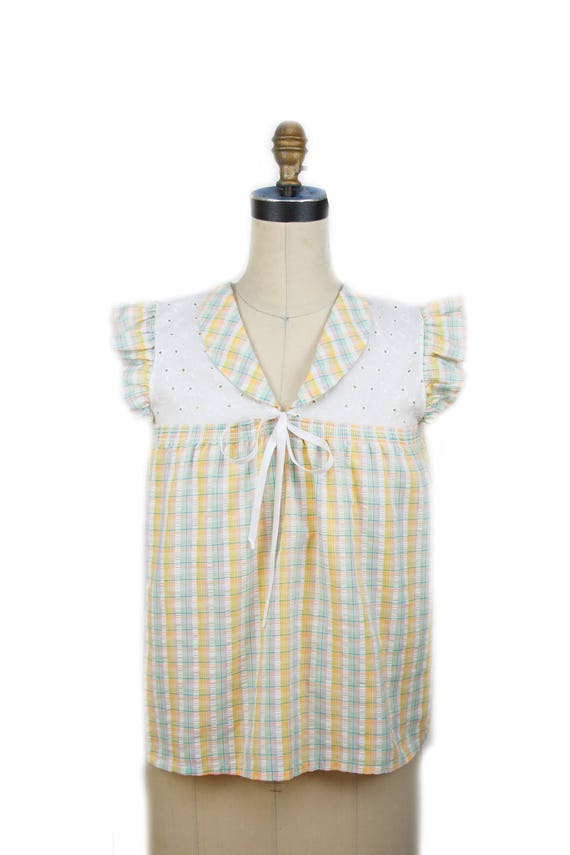 70s YOU BABES—Waffled Cotton Baby Doll Top—Ruffled