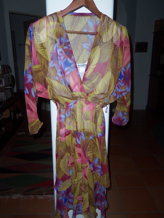 80s DECISIONS--Tropical Print Dress--Floral Print-