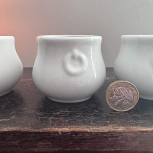 Set van 4 vintage Apilco France schaaltjes met leeuwenkop | Witte porseleinen potten de crème | Ovenbestendige soufflégerechten | 100 ml