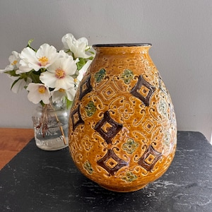 Vintage Bitossi “Spagnolo” Vase | Aldo Londi Italian Mid-Century Pottery | 1960s Collectable Mustard Brown Green Textured MCM