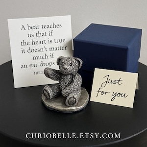 Vintage Pewter Teddy Bear Figurine | 1994 United Design Collectible | Small Sentimental Gift | Bear Lover Keepsake