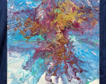 Abstract Blue Lilac Gold Painting