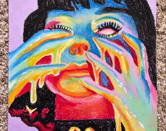 Acid Melt Girl Oil Pastel Print