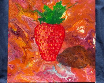 Abstract Strawberry Painting, Bright Colorful Art