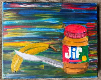 Peanut Butter Banana Painting, Shimmering Silver Highlights