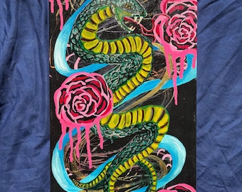 Abstract Snake Vibrant Ribbons and Roses