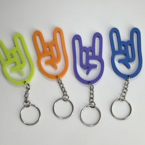 3D Printed Rock On Hand Keychain: Music Festival Accessory