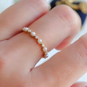 Natural Pearl Ring Dainty Pearl Ring 14k Solid Yellow Gold Pearl Ring Simple Ring June Birthstone Minimalist Ring Sterling Silver Pearl Ring