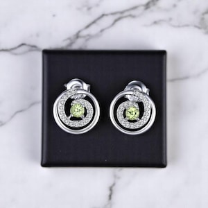 Natural Peridot Stud Earrings 925 Sterling Silver, Green Gemstone Jewelry for Women, Dainty Birthstone Gift, Wife Gift.