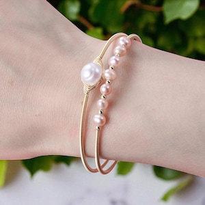 Natural Freshwater Pearl Bangle for Women – 14K Gold Filled Bracelet, Elegant No Fade Jewelry, Birthday Gift Idea, Minimalist Style