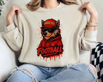 Kansas City Football Wolf Mascot Sweatshirt and Shirt, Kansas City Football Apparel, Fan Wear, Game Day Apparel