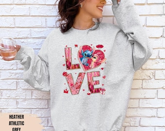 Disney Stitch Angel Love Valentine Sweatshirt, Tshirt and Hoodie | Cute Couple Romance Disneyland Honeymoon Trip Gift