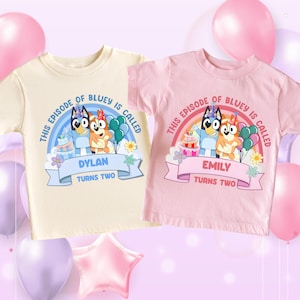 Personalized Blue Dog Birthday Sweatshirt and Shirt | Custom Name & Age Tee for Both Boys and Girls | Kids Birthday T-Shirt