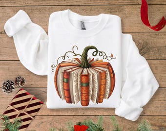 Fall Book Pumpkin Halloween Sweatshirt and Tshirt | Book Lover Shirt | Pumpkin Sweater