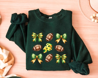 Green Bay Football Bow Sweatshirt | Cheesehead Game Day Pullover | Retro Football Fan Crewneck