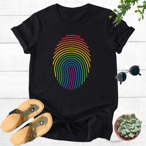 Rainbow Fingerprint Pride Shirt - LGBTQ Identity T-Shirt for Women and Allies, Unique Unisex Equality Tee for Pride Month 2025 Support