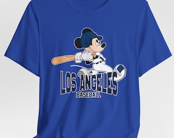 Disney Los Angeles Baseball Shirt with Mickey Mouse Batter – Funny Retro Sports Fan Tee