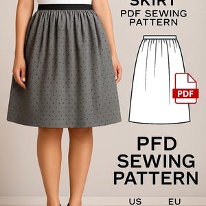Gathered Skirt Sewing Pattern | PDF Digital Download | Easy Elastic Waist Skirt | US 2–30 / EU xs–4XL | Instant Download