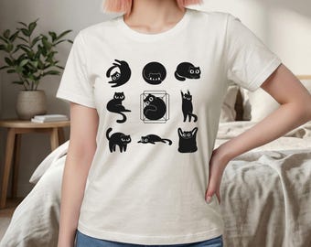 Funny Cat Shirt, Illustration Grid Comfort Colors®, Minimalist Cat Graphic Tee