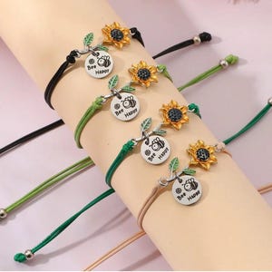 Pulsera inspiradora con dije de girasol y abeja: regalo de amistad con tarjeta con cita positiva/regalo para ella