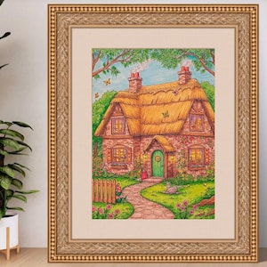 Incantevole set di decorazioni murali con cottage da favola: 8 varianti di colore per un arredamento rustico / Download immediato