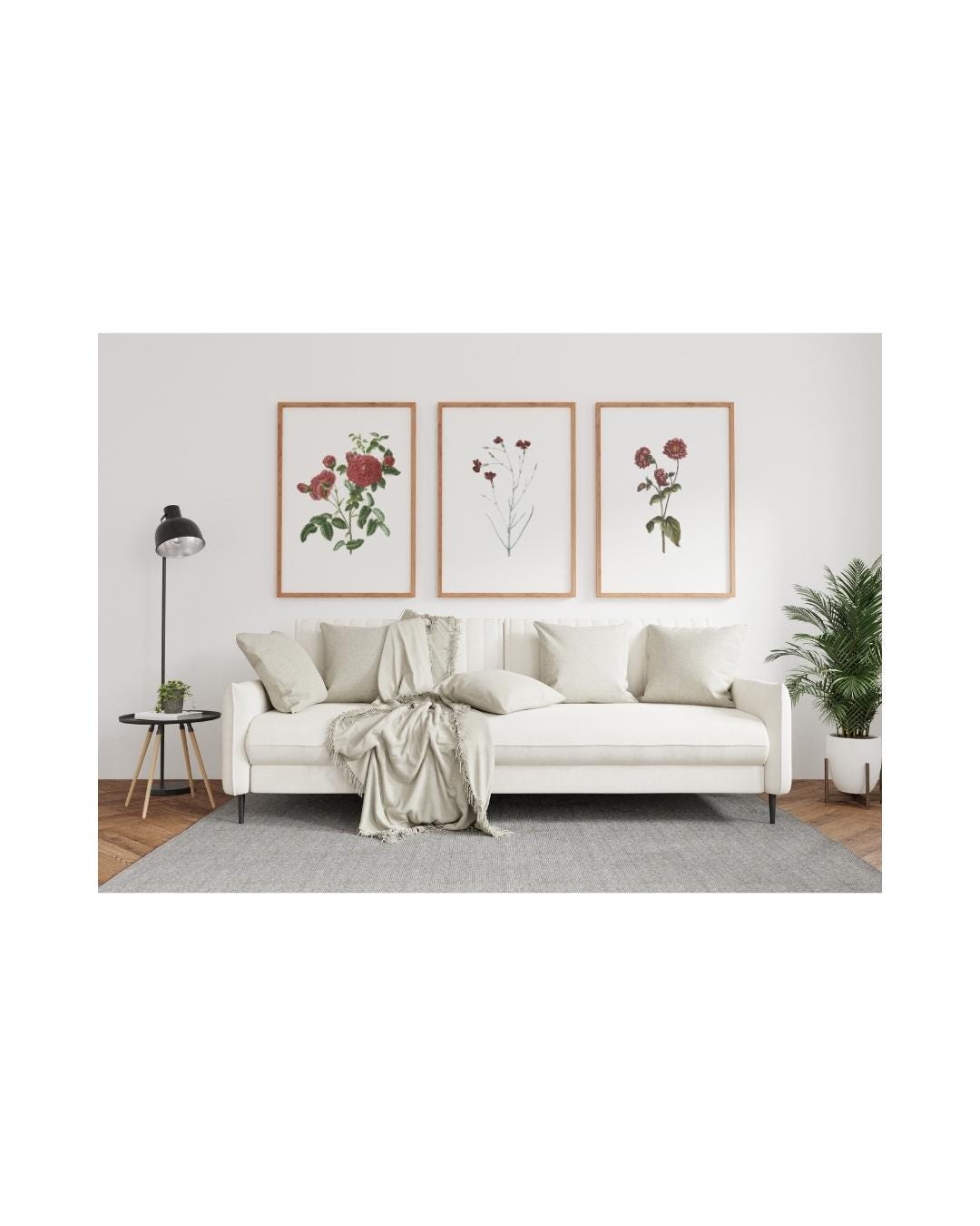 Impressões florais vintage, arte botânica minimalista para impressão, conjunto de 3 impressões botânicas, impressão de galeria botânica, arte de parede floral para impressão, flores