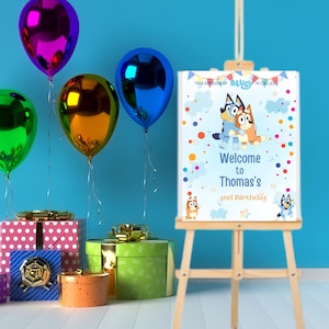 EDITABLE Blue dog Birthday Welcome Sign | Digital Welcome Sign | Printable Party Sign | Instant Download