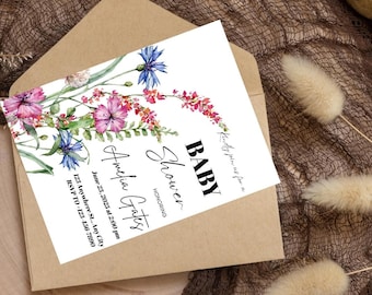 Baby In Bloom Invitation | Baby Shower Invitation Bundle | Wildflower Baby shower