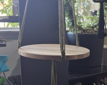 Olive Green plant hanger with wooden board. Hand braided macrame. *plant &pot not included