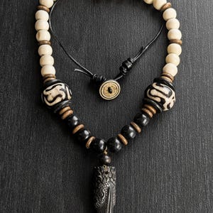 Raven Spirit Fetish Pendant Necklace, Bone Raven Pendant, Tribal Necklace, Men&#39;s Necklace, Men&#39;s Jewelry, Father&#39;s Day, Men&#39;s Gift, 26&quot;