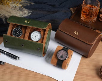 Porta orologi personalizzato in pelle vegana, custodia da viaggio per orologi, regalo per lui
