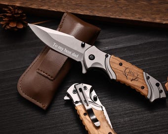 Engraved Wood Handle Pocket Knife: Personalized Groomsman Gift, Him Dad Husband Gift, Christmas Gifts