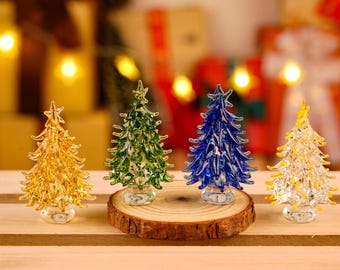 Handmade Stained Glass Figurines,Glass Christmas Trees,Handmade Glass Miniature Christmas Trees,Collectible Xmas Trees,Xmas Sculpture Decor