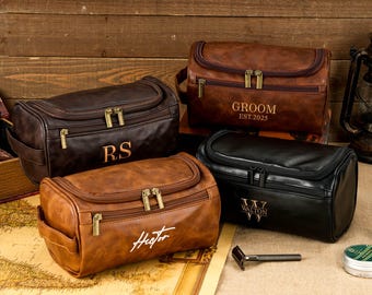 Personalized Leather Dopp Kit for Men, Custom Toiletry Bag, Groomsmen Gift