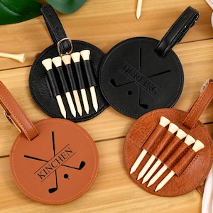 Engraved Leather Golf Bag Tag with Golf Tees,Custom Golf Accessories,Personalized Golf Tee Holder,Groomsmen Gifts,Golf Gift For Men or Woman