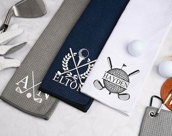 Embroidered Golf Towel, Personalized Waffle Microfiber Golf Gift